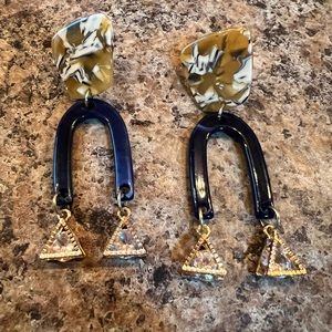 Gold and Navy Blue Drop Earrings